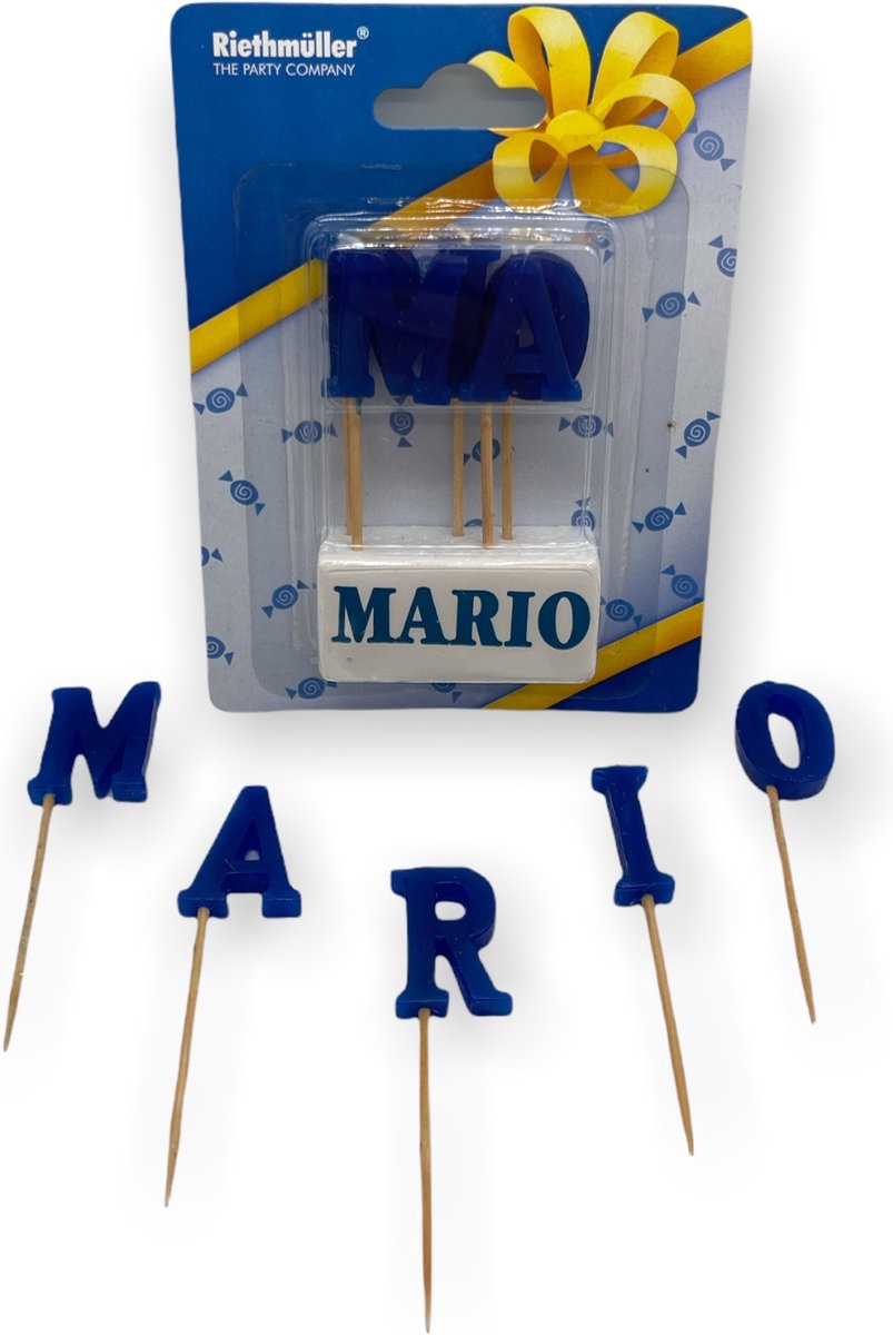 Namen Kaarsjes - Letter Kaars - Kaarsje Met Je Naam - MARIO - Blauw - Verjaardag Kaarsje Naam MARIO