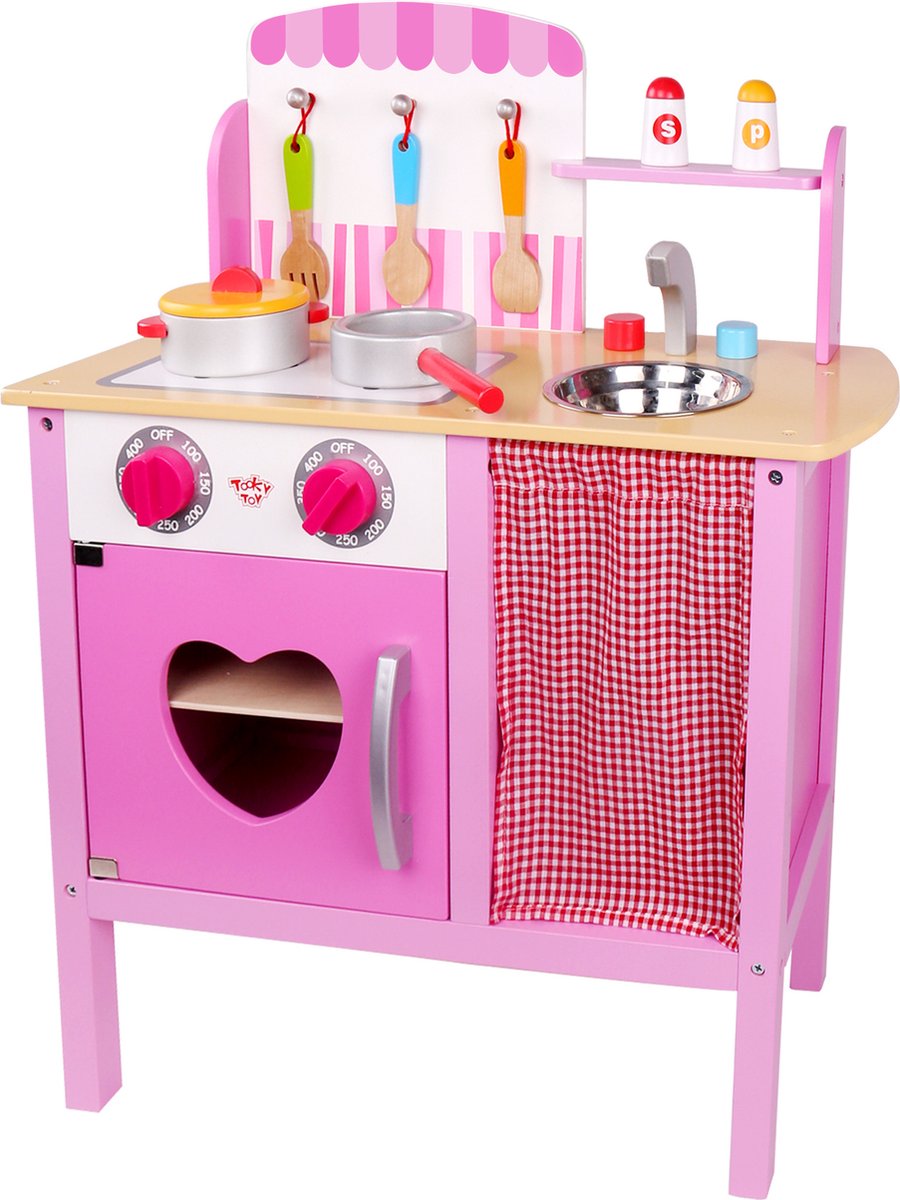   Speelgoedkeuken Junior 54 X 68 Cm Hout Roze 9-delig