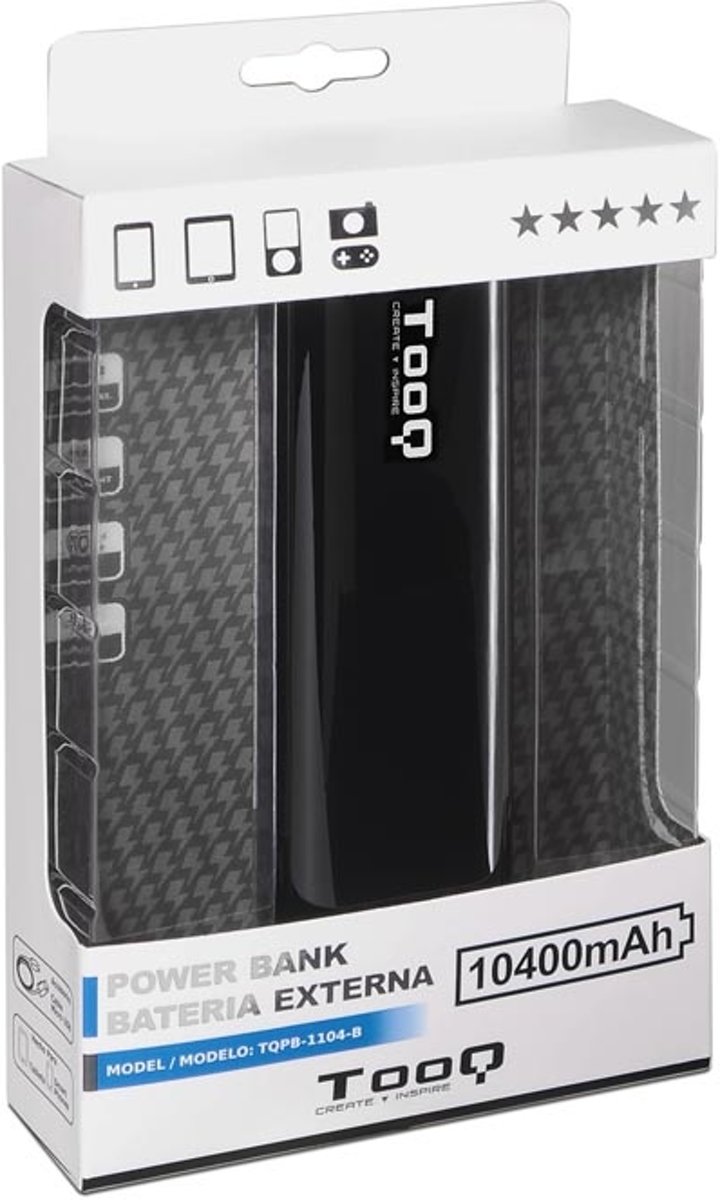 TooQ TQPB-1104-B powerbank Zwart Lithium 10400 mAh