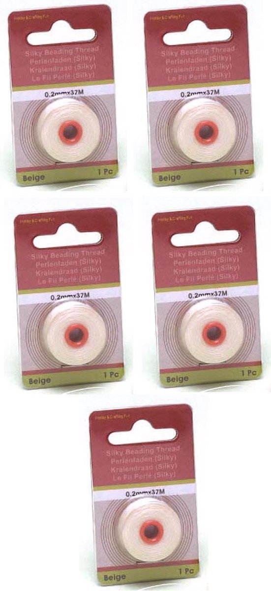 5 Rollen Kralendraad Silky - Beige - 0,2mm - Totaal 185 Meter!!