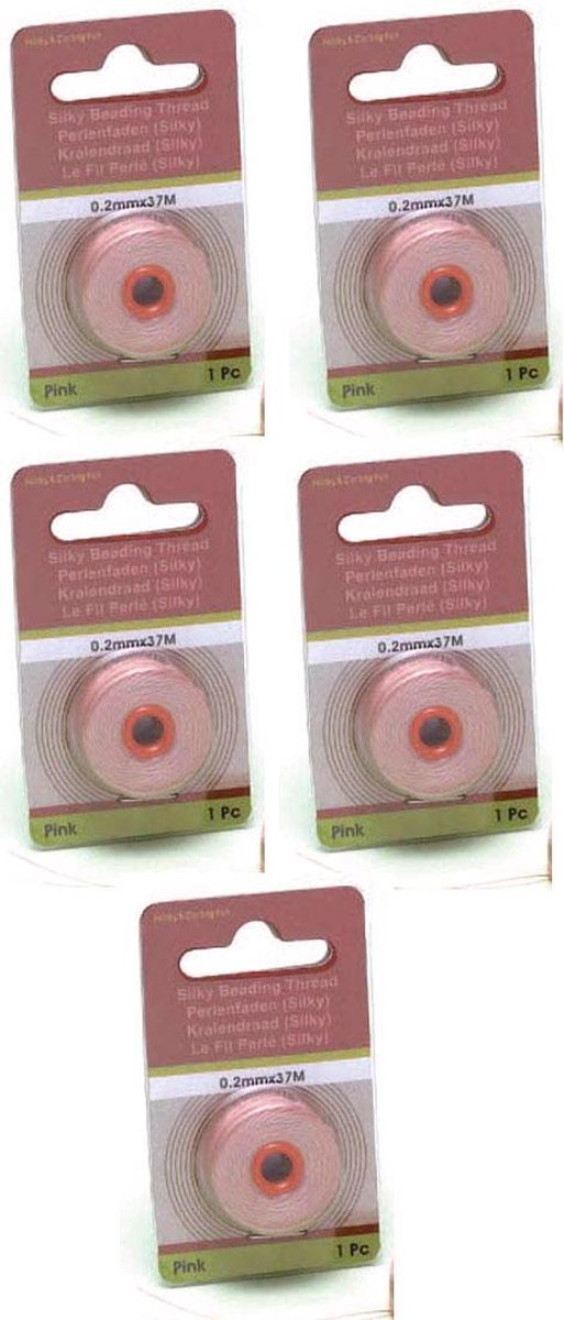 5 Rollen Kralendraad Silky - Roze - 0,2mm - Totaal 185 Meter!!