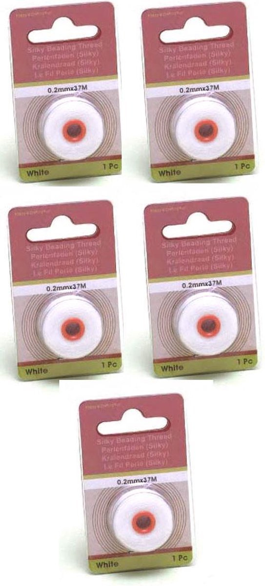 5 Rollen Kralendraad Silky - Wit - 0,2mm - Totaal 185 Meter!!