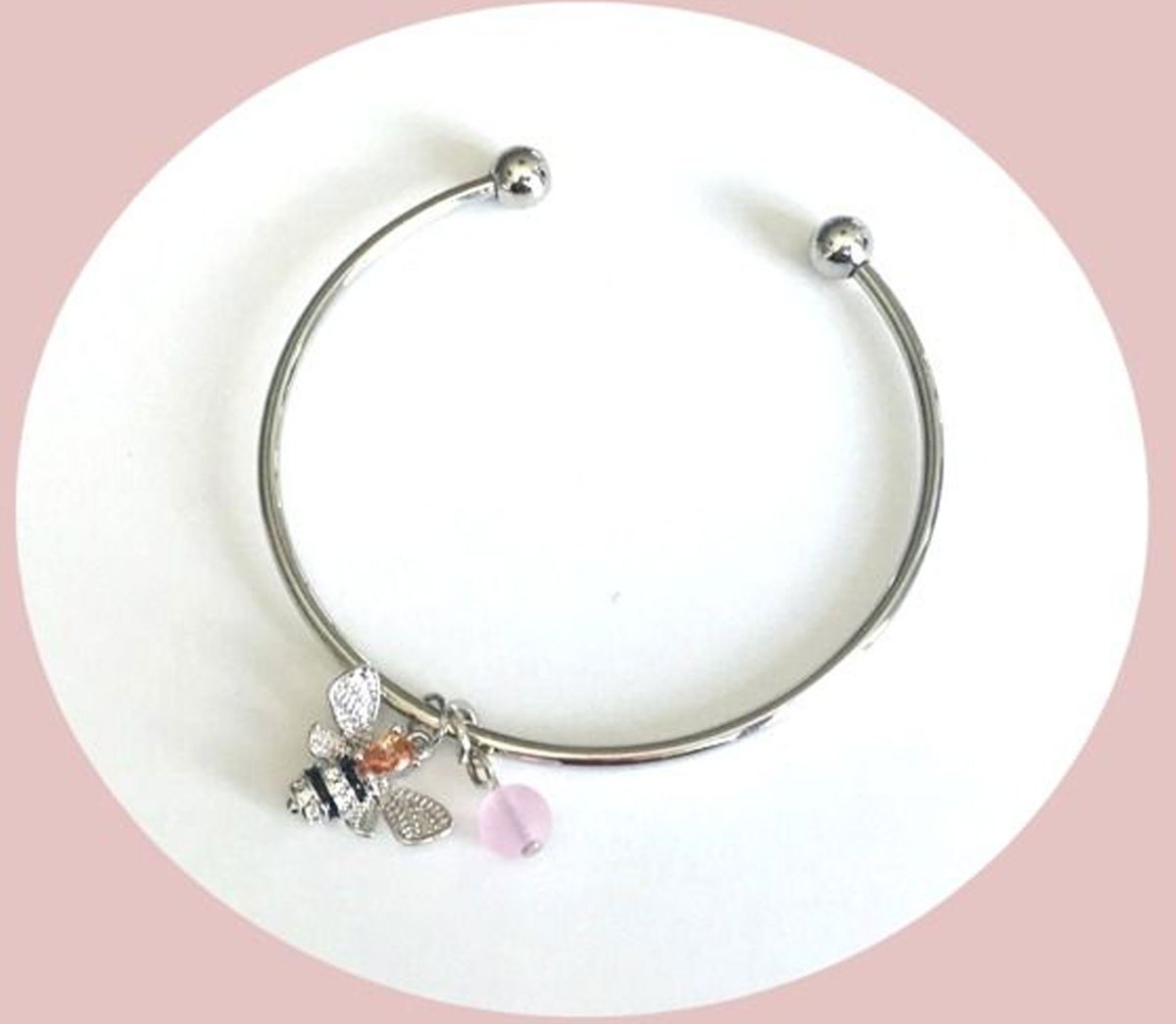 Armband met Bij en Rose Kraal - Handgemaakt