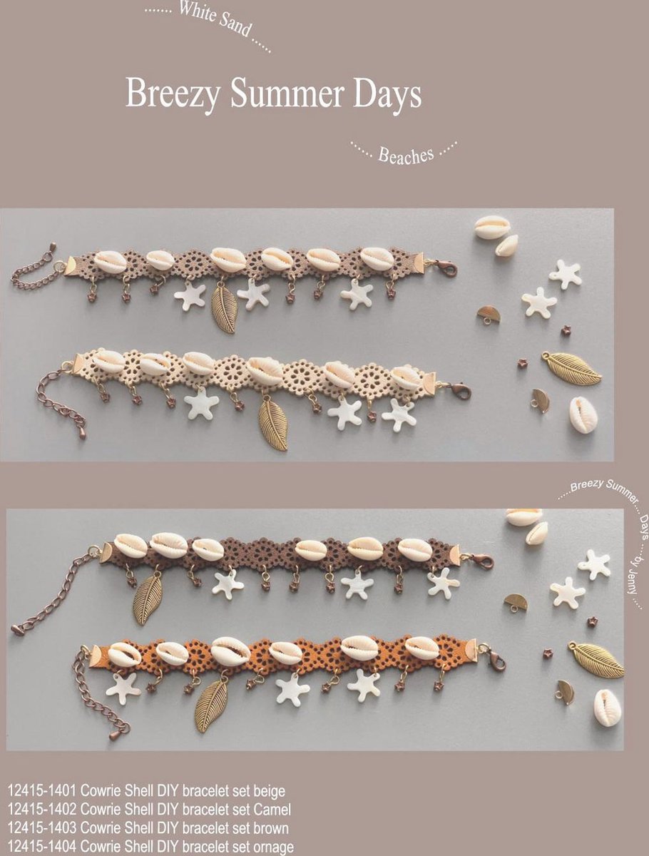 Cowrie Shells DIY Armband sets - 4 Stuks  - 4 Kleuren