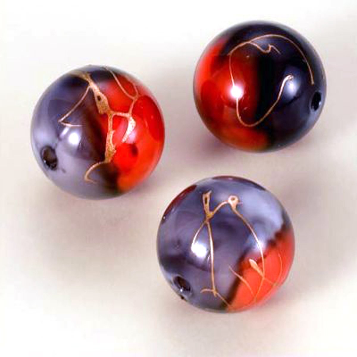 Rond - Oil Paint Jewelry Beads - Zwart/Oranje - 36 Stuks - 18mm