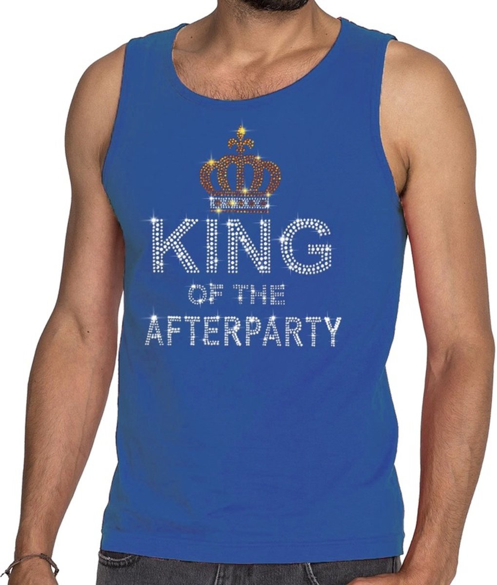 Toppers - Blauw King of the afterparty glitter steentjes singlet/ mouwloos shirt heren - Officiele Toppers in concert merchandise 2XL