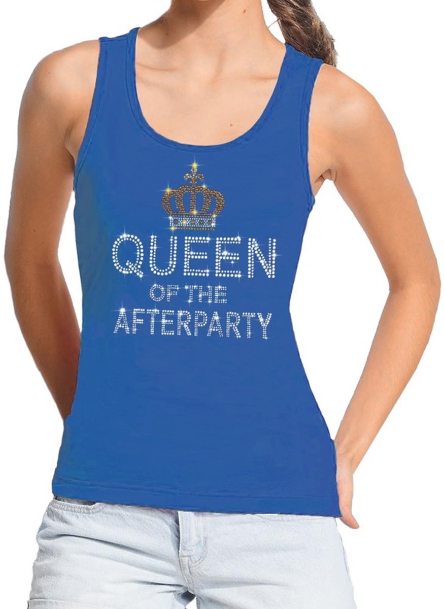 Toppers - Blauw Queen of the afterparty glitter steentjes singlet/ mouwloos shirt dames - Officiele Toppers in concert merchandise L