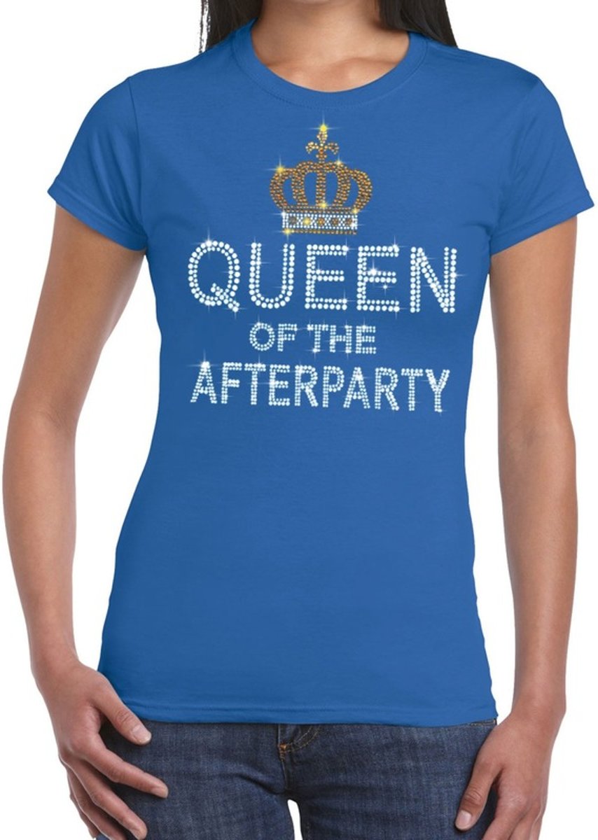 Toppers - Blauw Queen of the afterparty glitter steentjes t-shirt dames - Officiele Toppers in concert merchandise 2XL