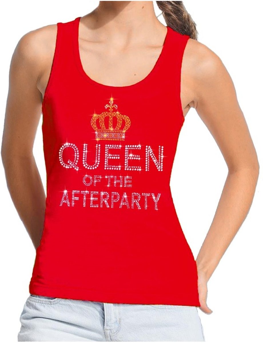 Toppers - Rood Queen of the afterparty glitter steentjes singlet/ mouwloos shirt dames - Officiele Toppers in concert merchandise L