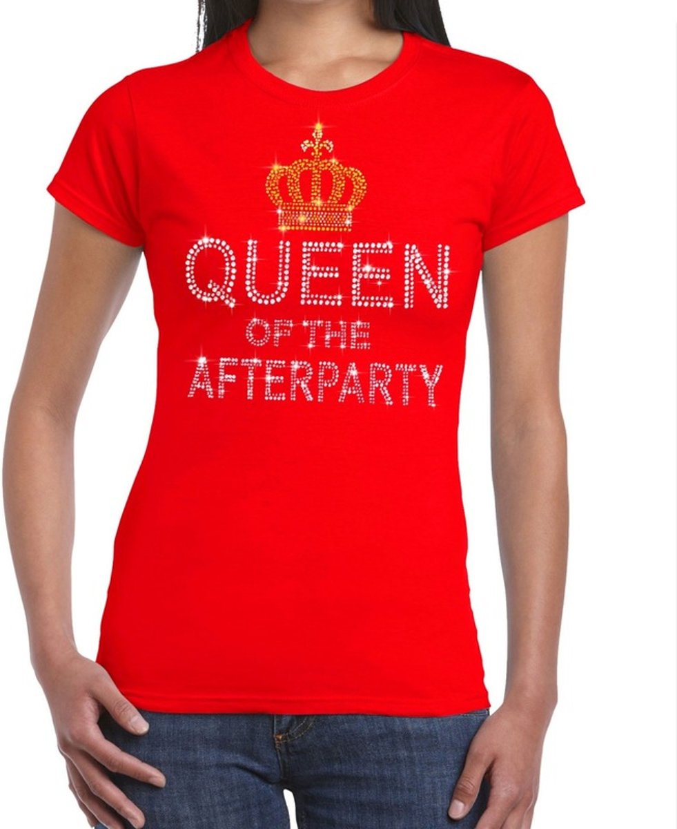 Toppers - Rood Queen of the afterparty glitter steentjes t-shirt dames - Officiele Toppers in concert merchandise 2XL