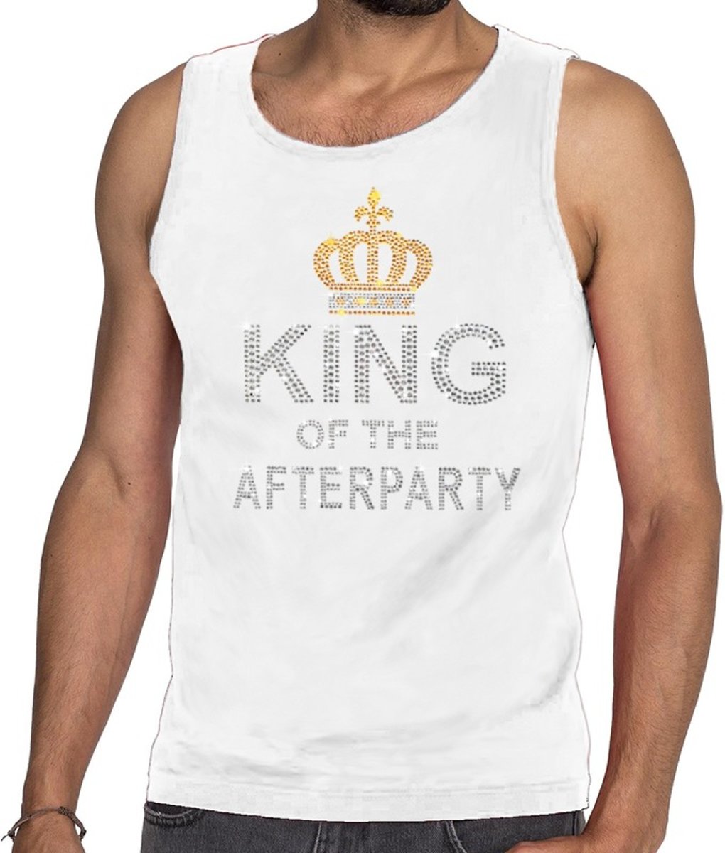 Toppers - Wit King of the afterparty glitter steentjes singlet/ mouwloos shirt heren - Officiele Toppers in concert merchandise 2XL