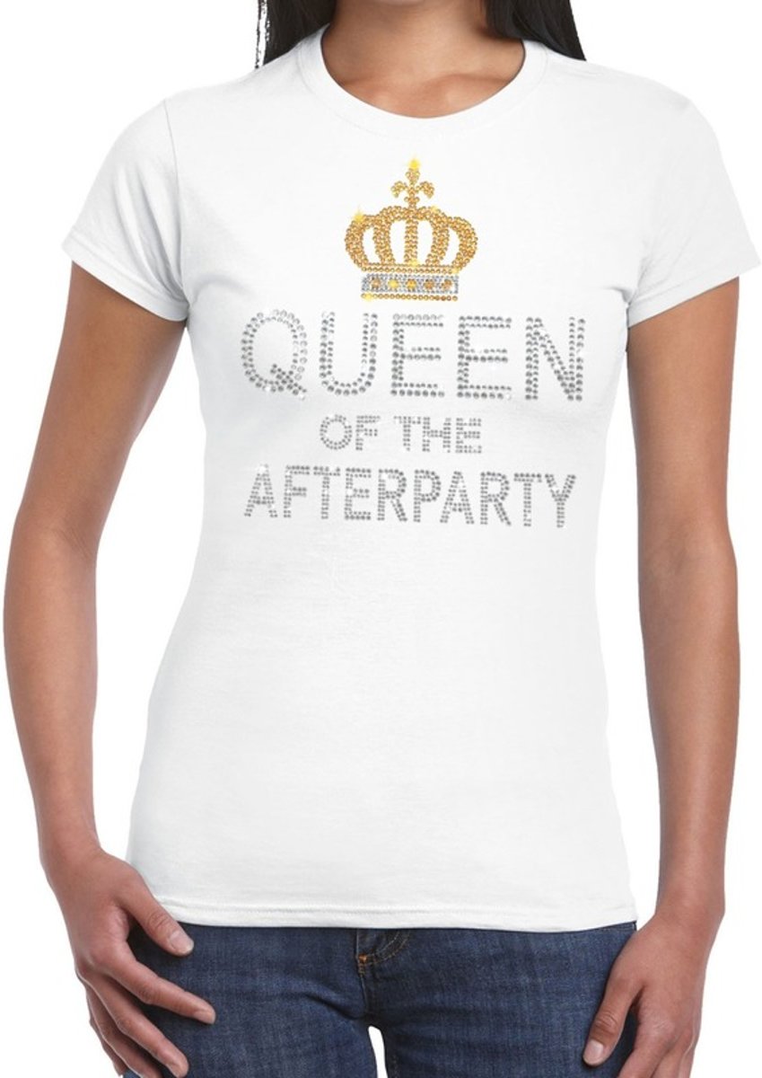 Toppers - Wit Queen of the afterparty glitter steentjes t-shirt dames - Officiele Toppers in concert merchandise L