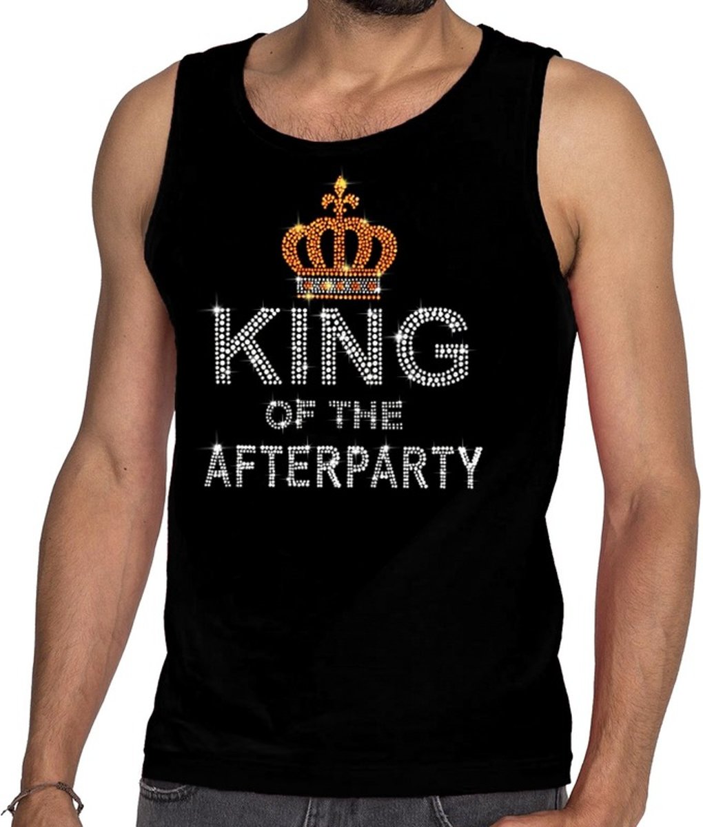 Toppers - Zwart King of the afterparty glitter steentjes singlet/ mouwloos shirt heren - Officiele Toppers in concert merchandise 2XL