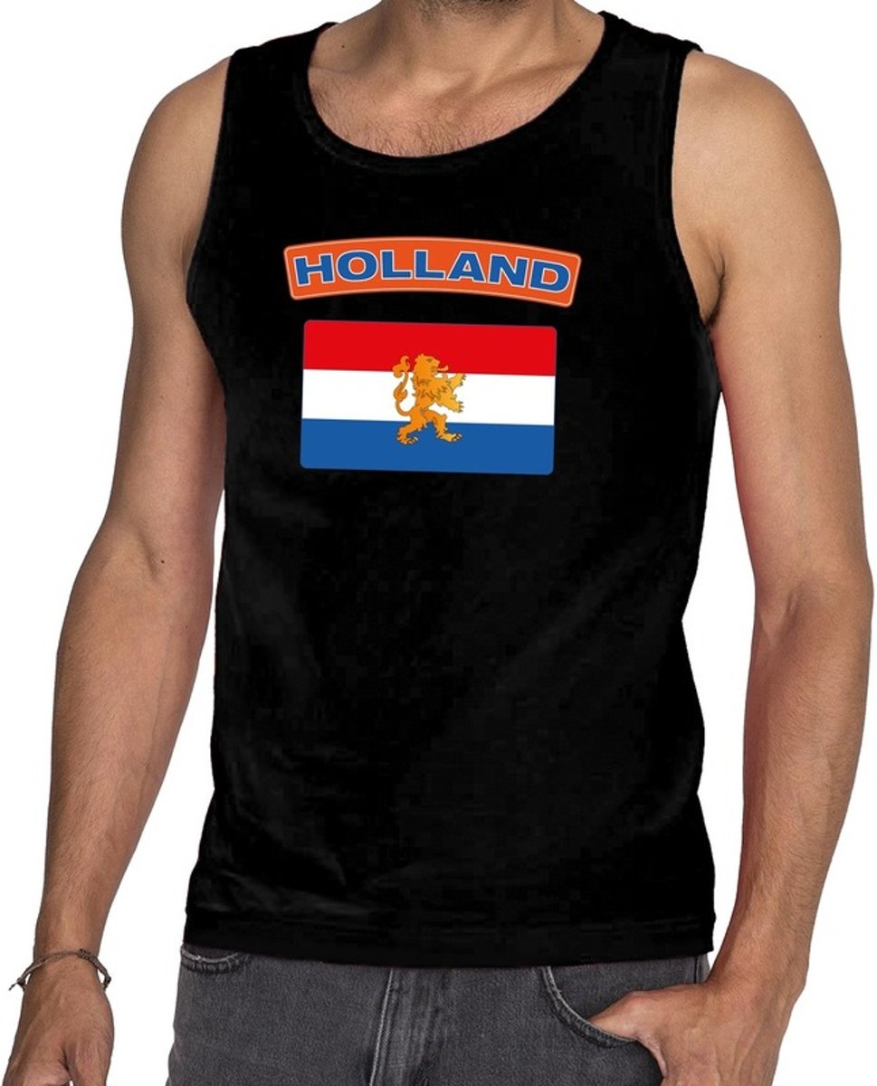 Zwart Nederlandse vlag Holland singlet/ mouwloos shirt heren -  Koningsdag/voetbal kleding 2XL