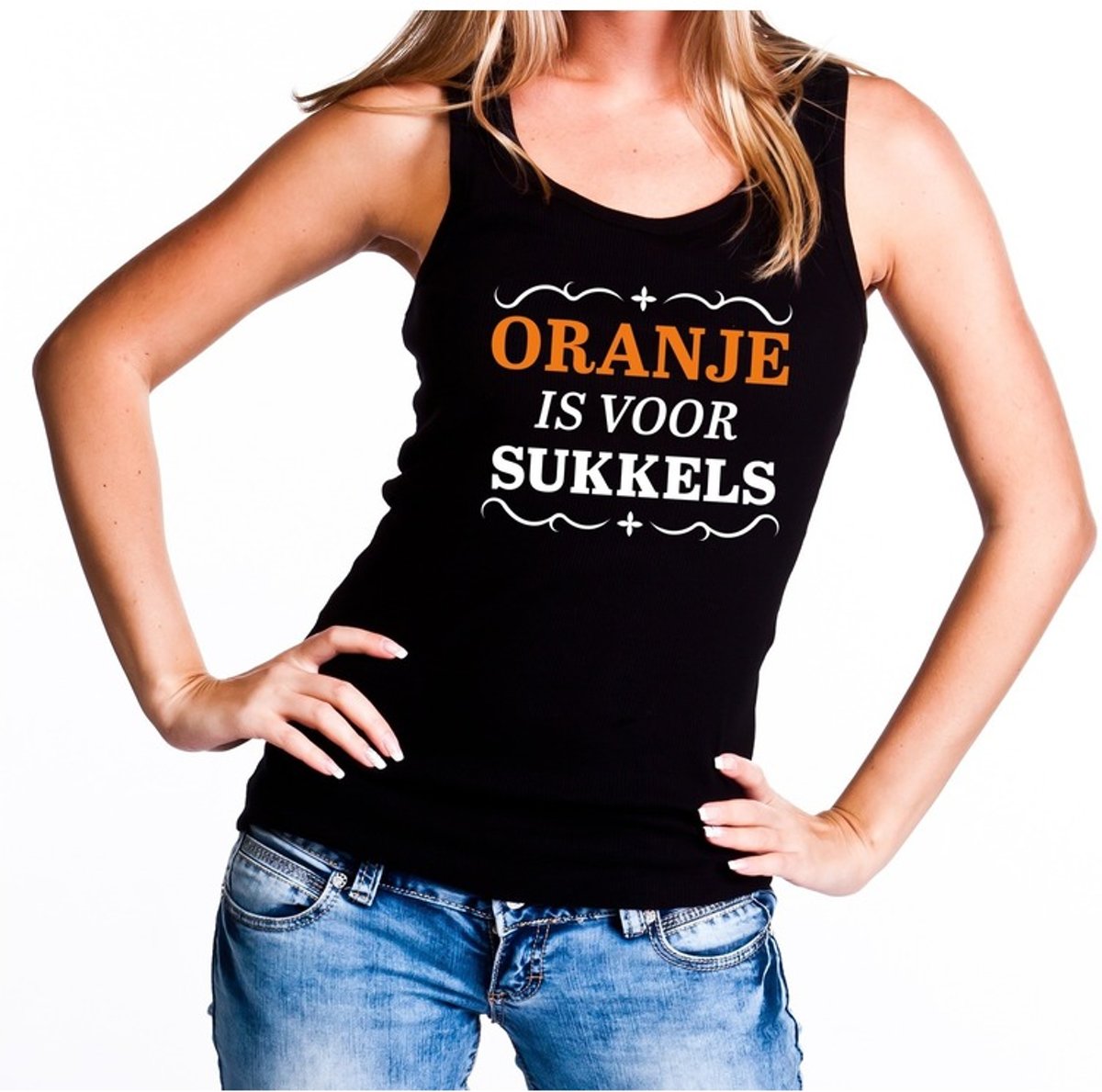 Zwart Oranje is voor sukkels singlet/ mouwloos shirt dames -  Koningsdag kleding L