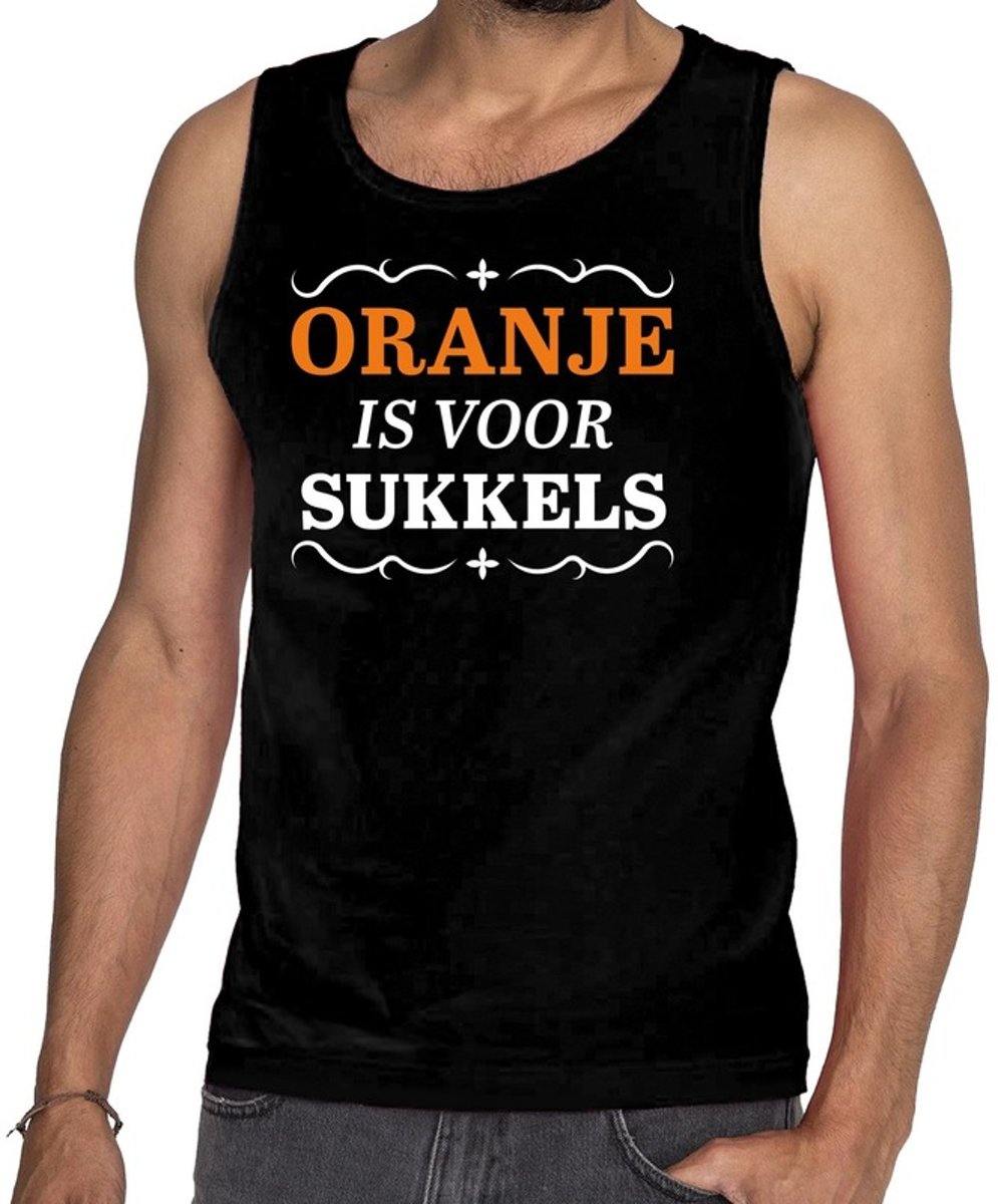 Zwart Oranje is voor sukkels singlet/ mouwloos shirt heren -  Koningsdag kleding 2XL