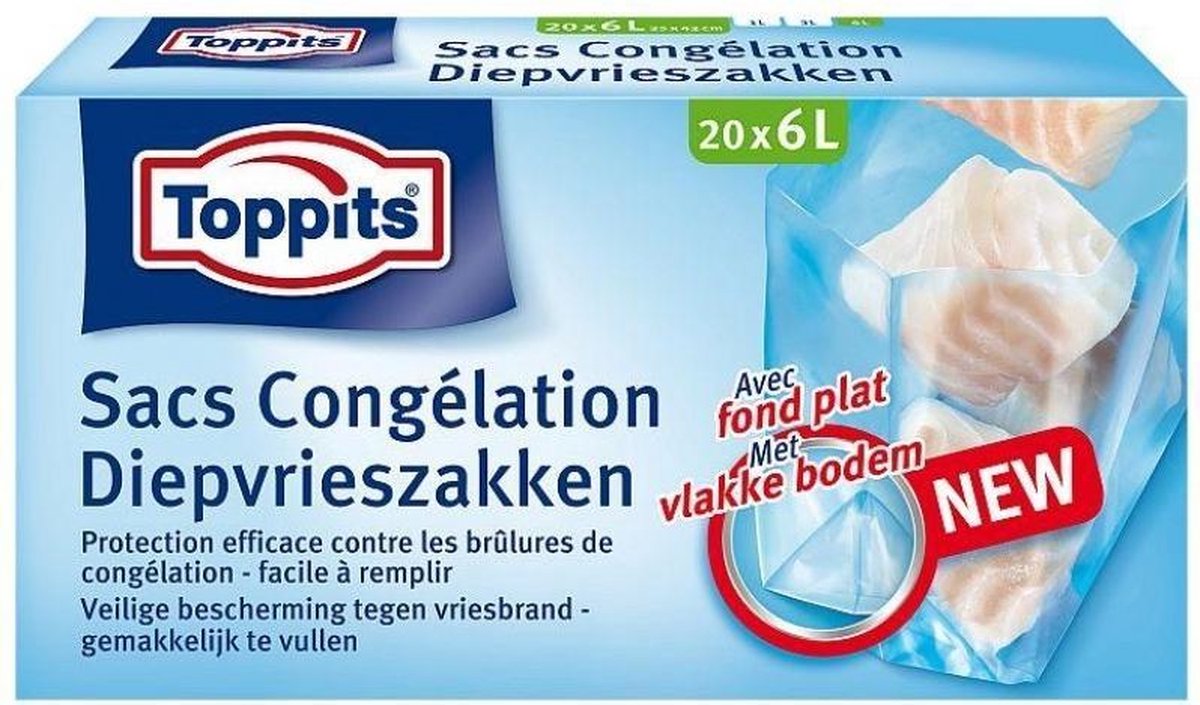 Toppits diepvrieszakken - 6 liter - 20 stuks per doos - 6 doosjes