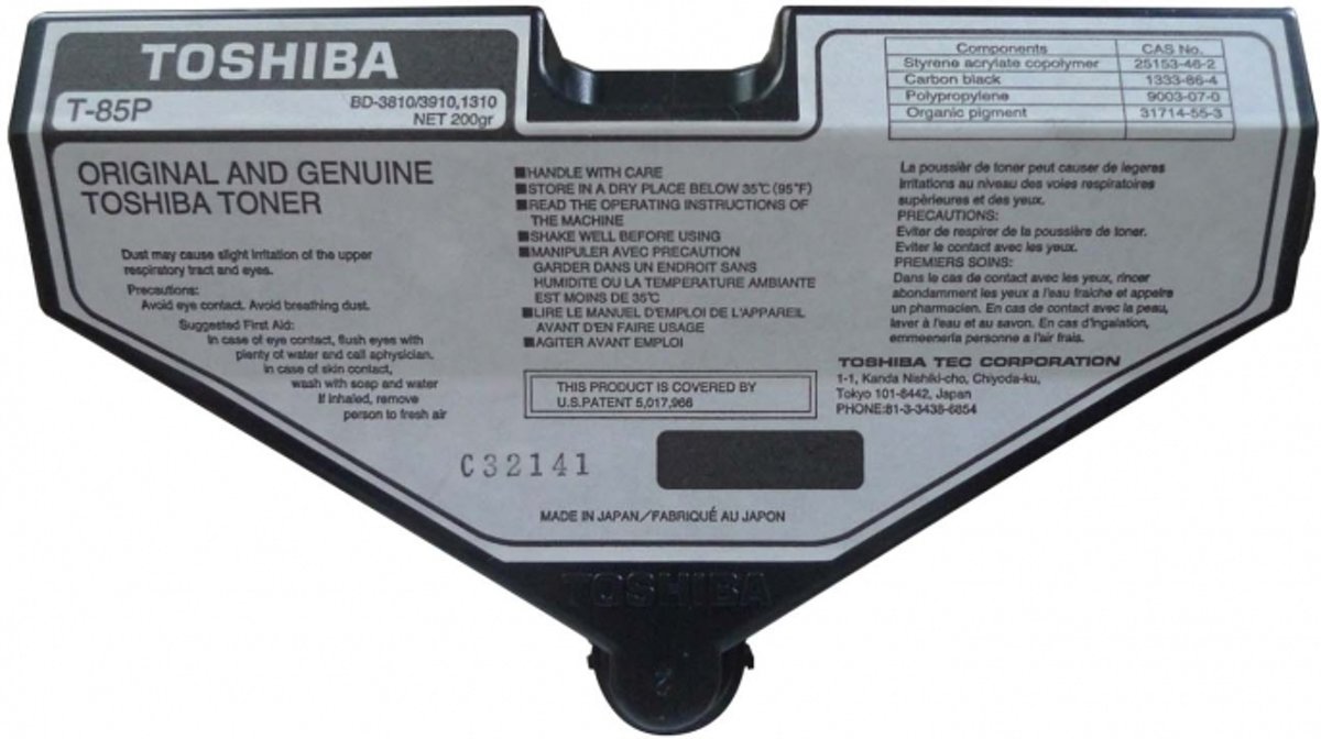 TOSHIBA T-85-P / T-85PE TONER (ORIGINEEL) VOOR GEBRUIK IN DE COPIERS:  BD-3810 / BD-3910 / BD-1310