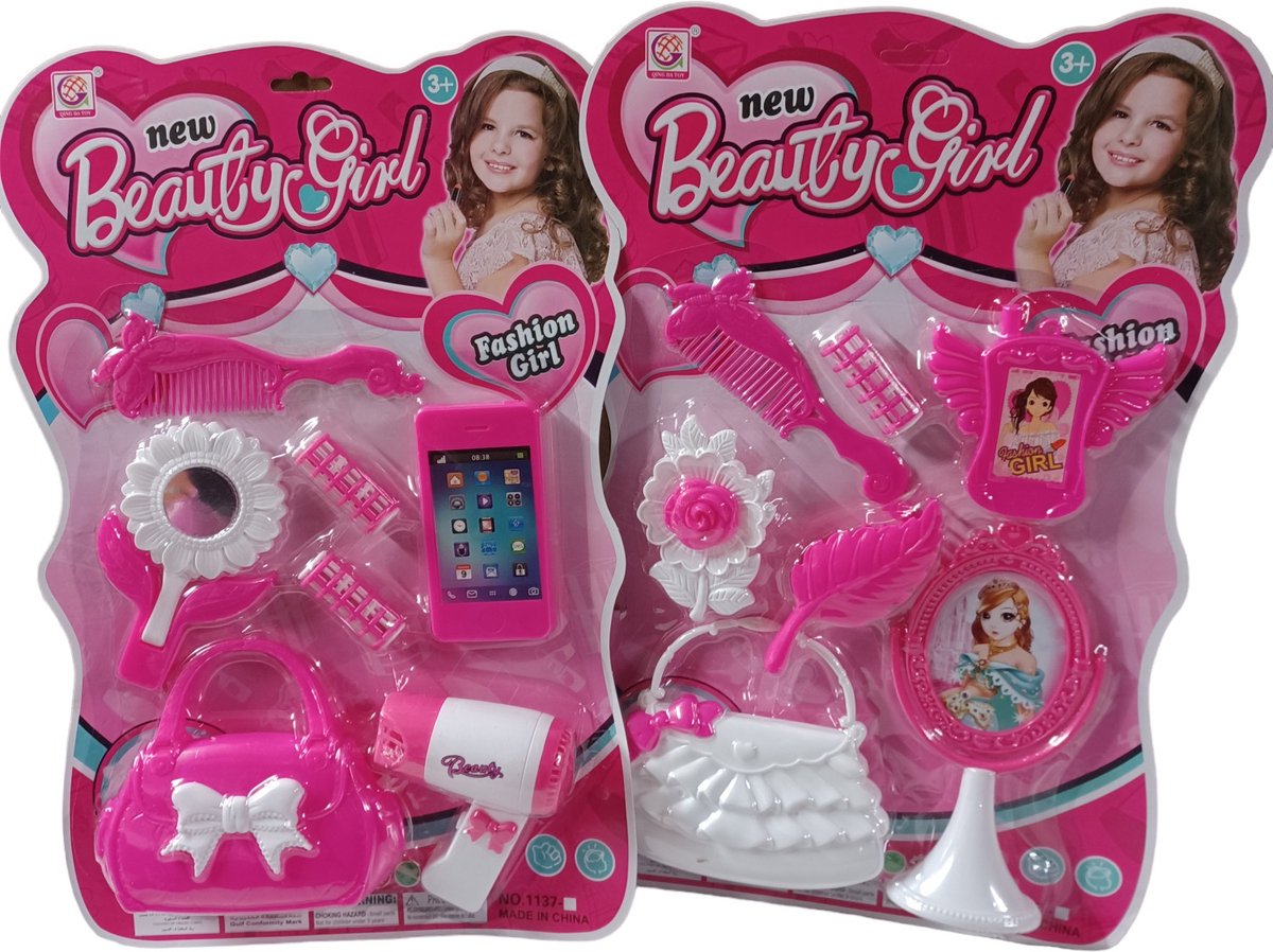 Beaty Girl set - op kaart - duo set - 1x rose tasje set & 1x Wit tasje set