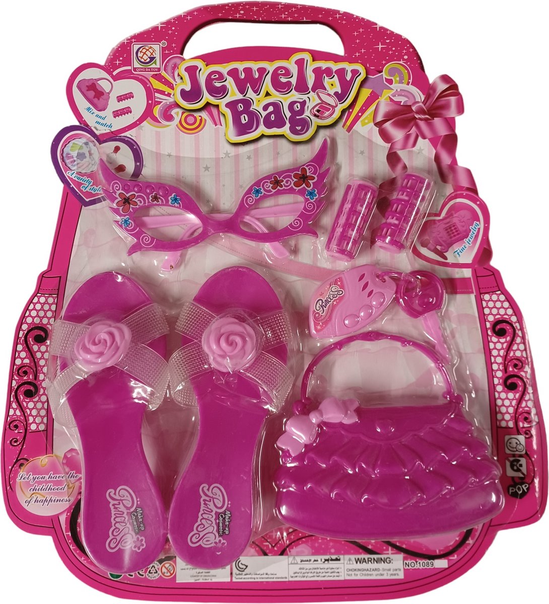 Juweel speel set - 7 delig - prinses - paarse tas