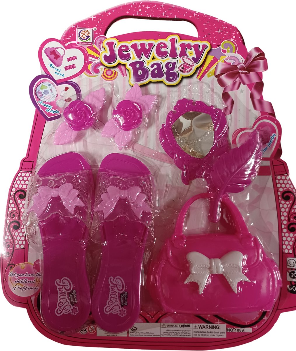 Juweel speel set - 7 delig - prinses - rose tas