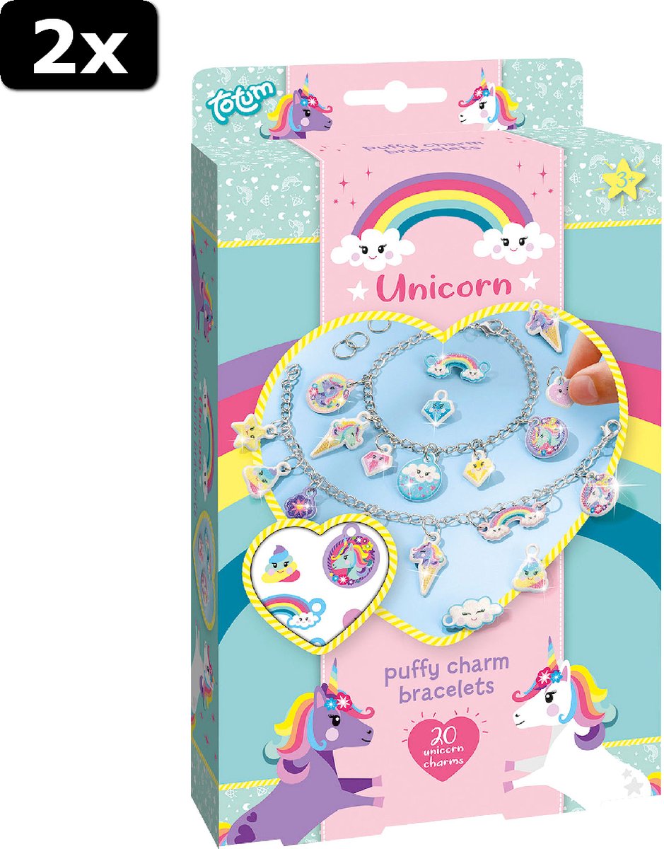 2x Totum Unicorn Puffy Charm Armbanden