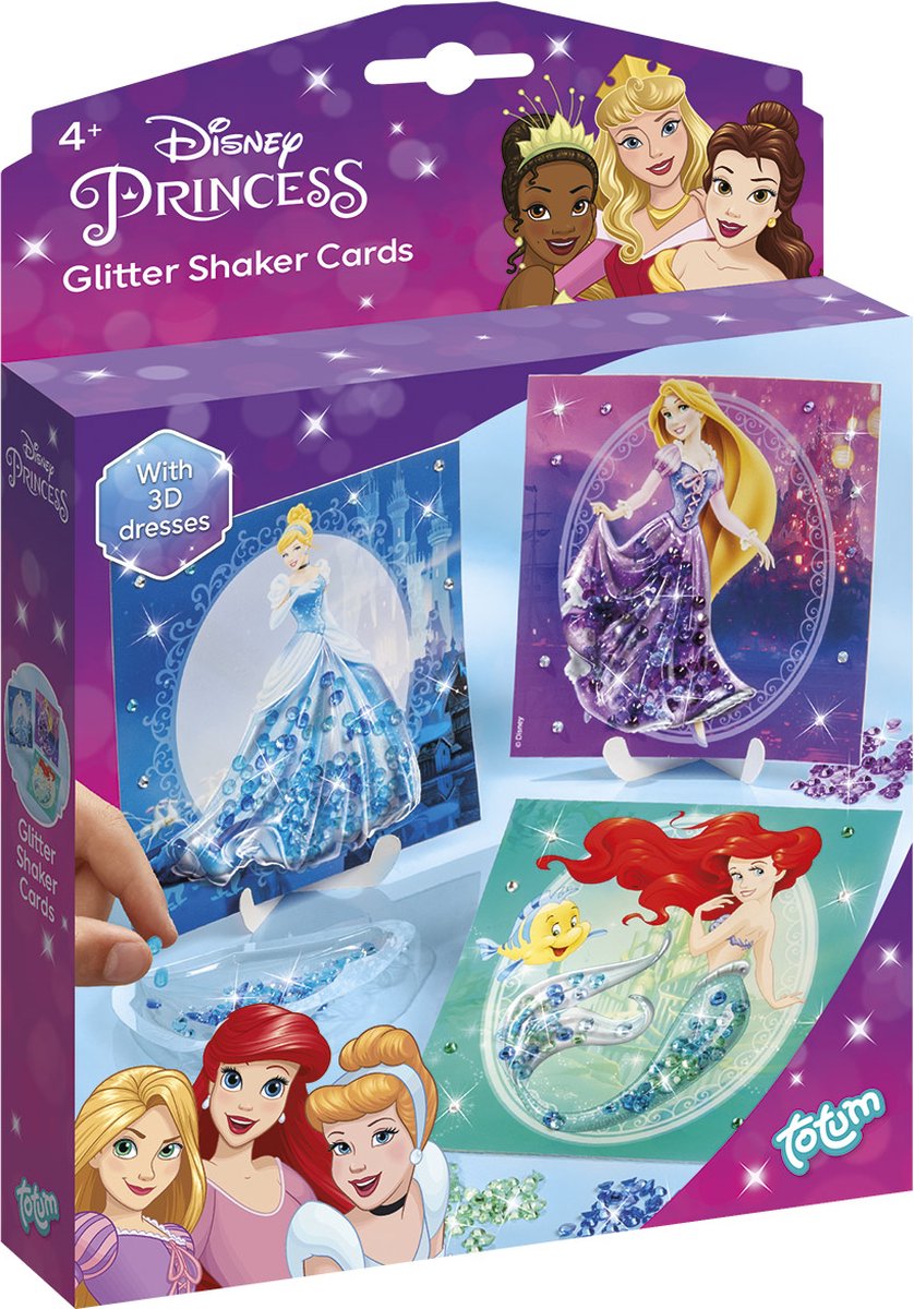 Totum - Disney Princess - luxe prinsessen glitterkaarten maken met Elsa, Ariel en Assepoester - creatief - cadeautip home deco