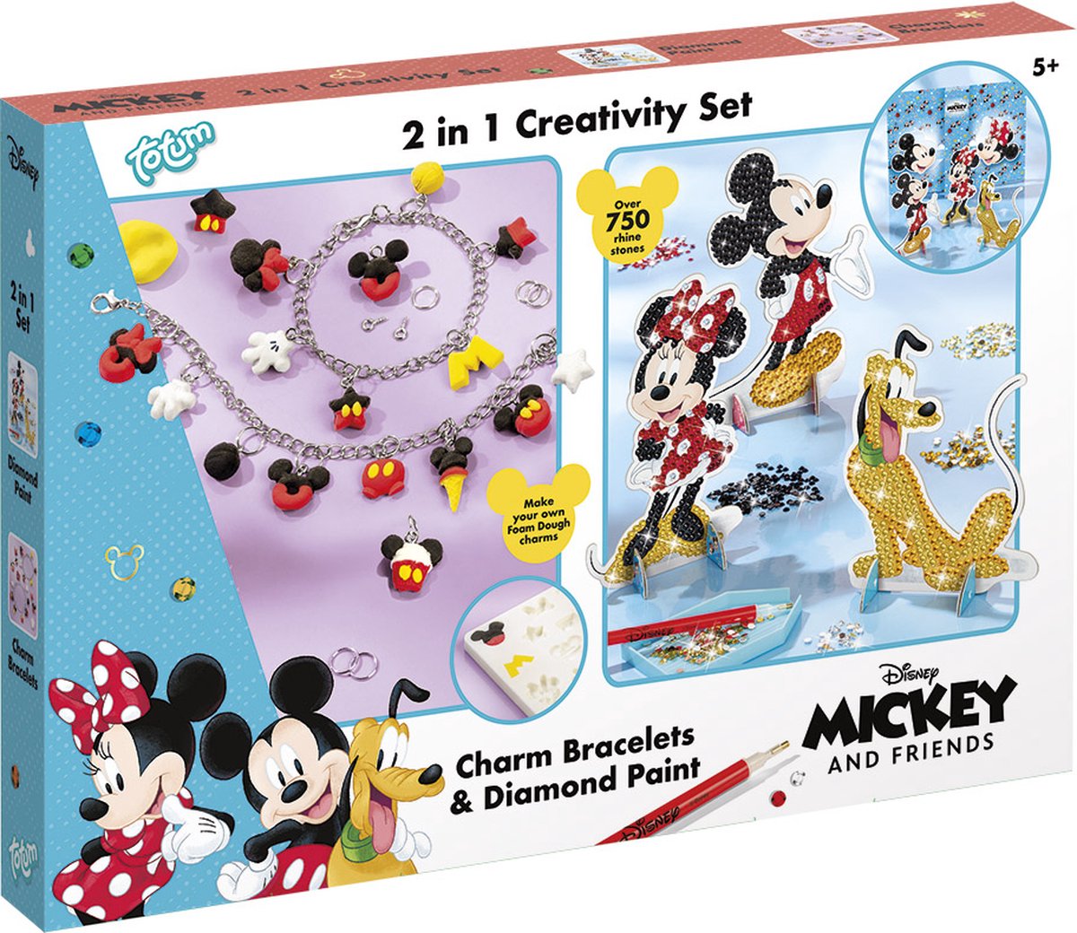 Totum - Disney classics Mickey & Minnie - 2 in 1 knutselset armbandjes en diamond paint figuren maken