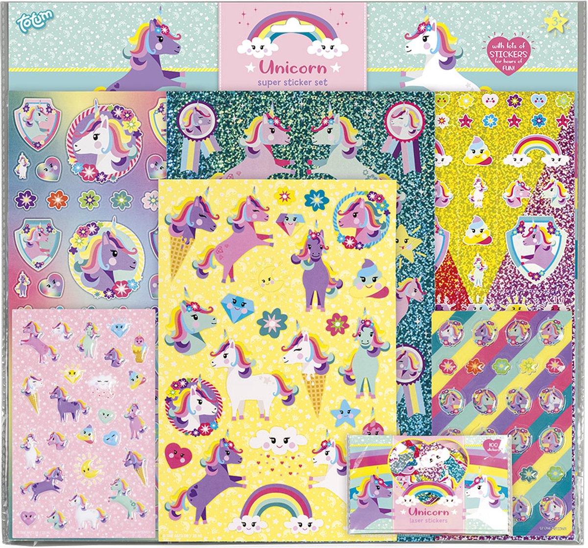 Totum - Unicorn super sticker set XL - 7 stickervellen incl. metallic en 3D puffy stickers