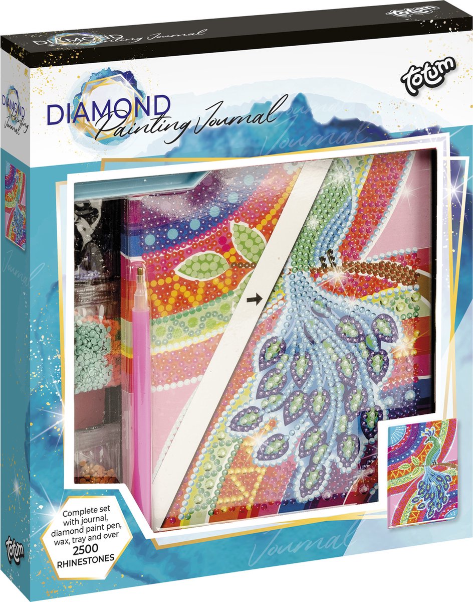 Totum Diamond Paint Notebook - pauw dessin - harde kaft - 2000 strass steentjes