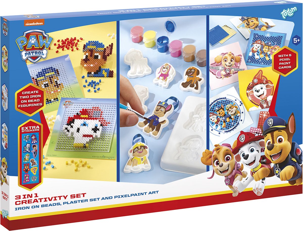 Totum PAW Patrol 3 In 1 Creativity Set Iron On Beads, Plaster And Pixel Paint