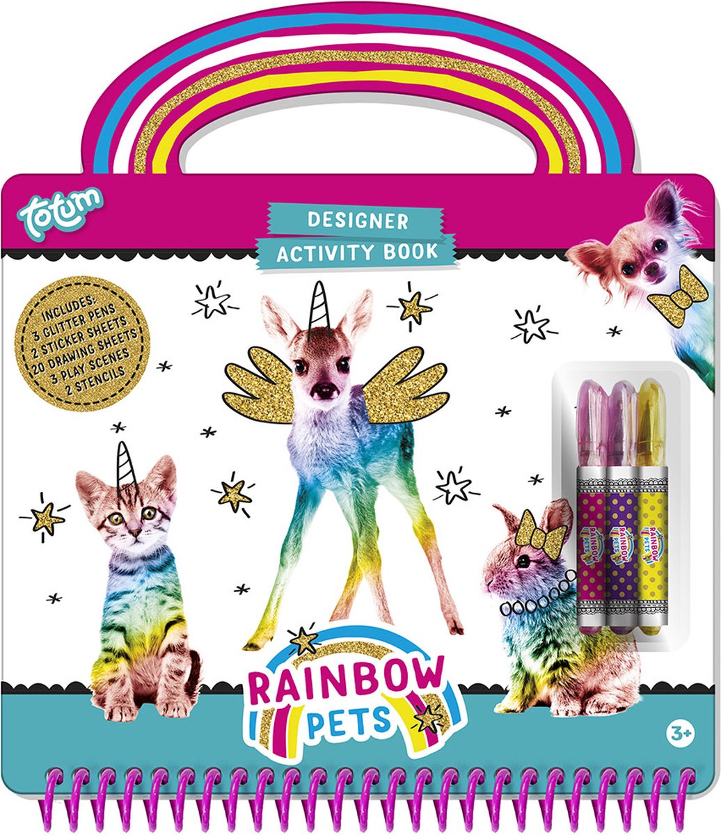 Totum Rainbow Pets Designer Activity Book - teken, schrijf en activiteitenboek regenboogdieren