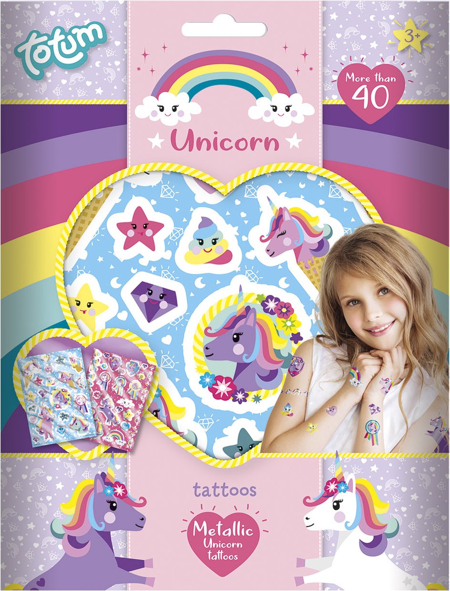 Totum Unicorn - 2 vellen - 40 metallic tattoos