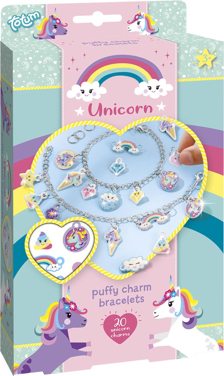 Totum Unicorn Puffy Charm Bracelets - 2 eenhoorn bedelarmbandjes maken