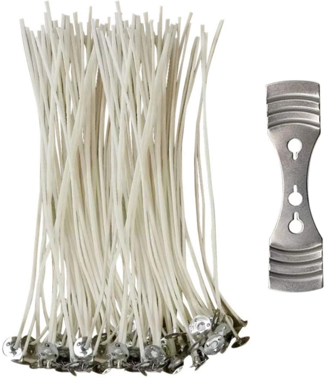 TOVBMUP 100 kaarslonten - doe-het-zelf kaarsmaterialen - natuurlijke katoenen lonten van planten - 15 cm - met waslonthouder - duurzaam, geurloos en schoon