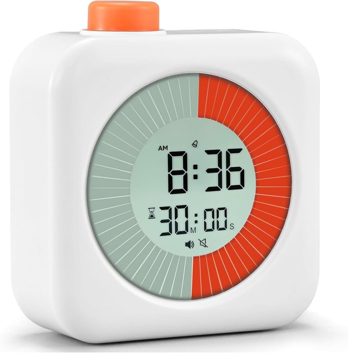 TOVBMUP Visuele timer geschikt voor kinderen - 60 minuten - 4-in-1 aftellen, optellen, klok en alarm - Timer met luide en stille alarmen - Schoolkegelvuller geschikt voor school, kantoor, keuken, ADHD, autismehulpmiddel - Wit