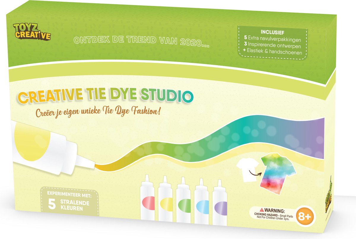 ToyzCreative™ - Creative Tie Dye Kit - 5 Stralende Kleuren! - Inclusief Navulling - Met 3 Ontwerpen - Gratis Elastiek en Handschoenen