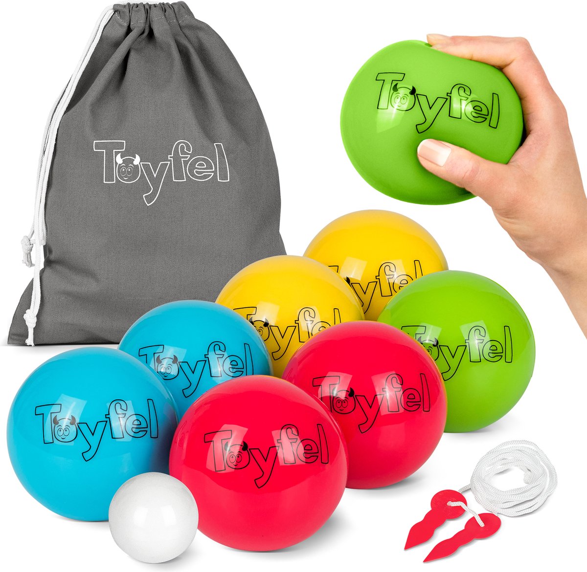   Leo – Zachte Pentaque Jeu de Boules Spel met 8 Boule Ballen, Doelbal, Draagtas & Meetlint – Outdoor & Indoor Boccia Tuinspel