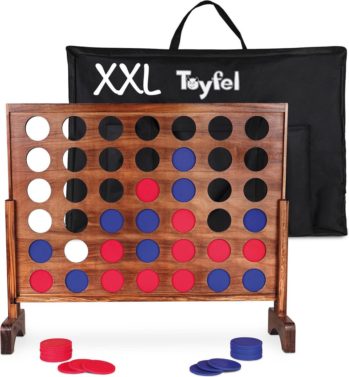 Toyfel XXL Speelgoed vier op een rij - Ace 4 op een rij spel - Spellen voor binnen en buiten - houten spelletjes voor kinderen en familie