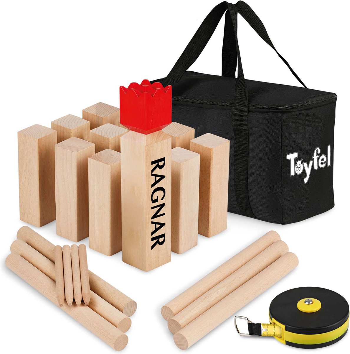 Toyfel XXL kubb spel - vikingspel houten kubb buitenspel voor volwassenen -  gemaakt van massief beukenhout premium FSC® gecertificeerd - spellen Ragnar