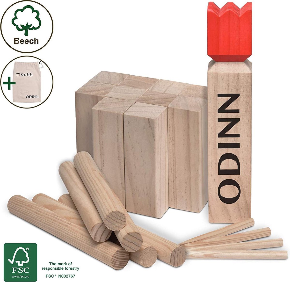 Toyfel XXL kubb spel Odinn - buitenspelen houten werpspel voor kinderen en volwassenen - zweeds schaak outdoor game - gemaakt van extra stevig premium FSC® gecertificeerd dennenhout