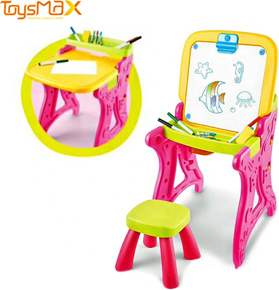 ToysMax Kindertafel met Krukje - Tekentafel Kinderen - Speeltafel - Knutseltafel - Speelgoed 3 Jaar - Roze