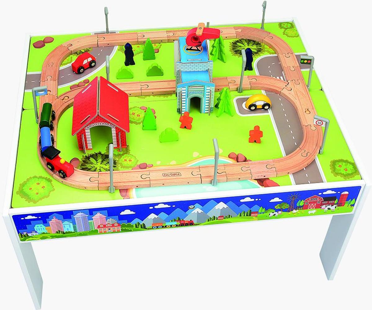 Toytopia houten speeltafel met trein en accesoires -  75-Piece Wooden Train Table Set