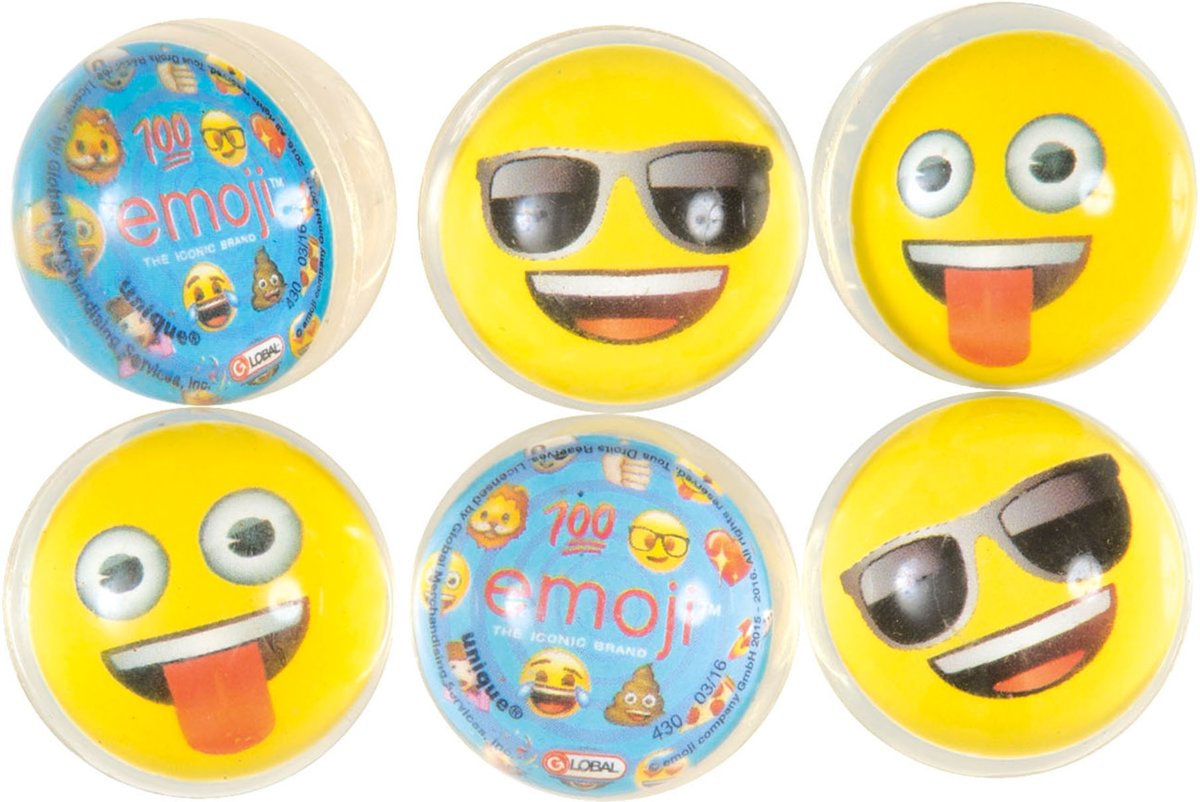 6 Emoji™ stuiterballen - Feestdecoratievoorwerp