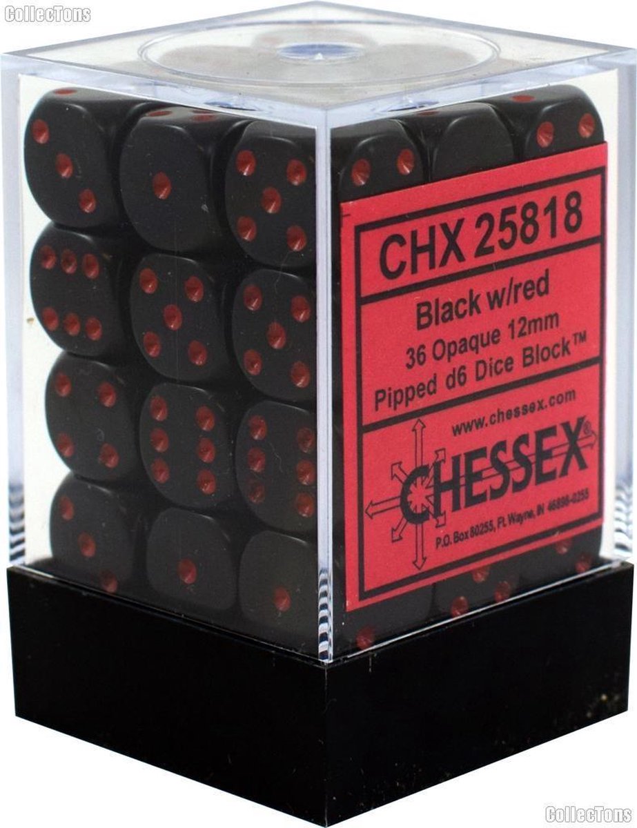 Chessex Opaque 12mm d6 with pips Dice Blocks (36 Dice) Blac