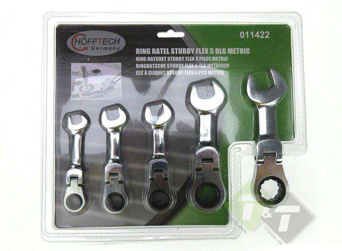 Steekring ratelsleutel set, 5 delig, Metrisch, 10,12,13,17,19mm