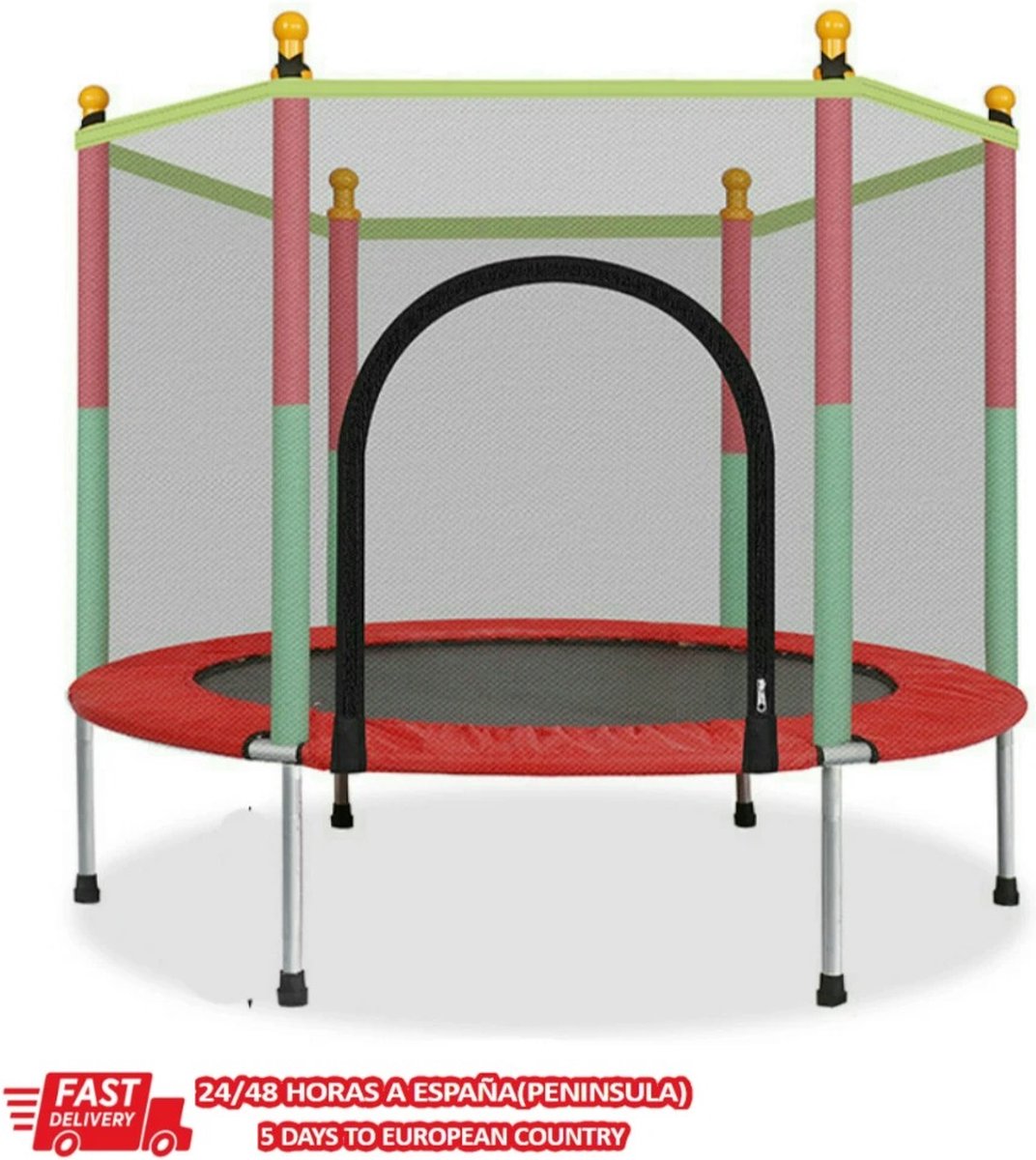 KINDERTRAMPOLINE - MET SPRINGRUIMTE - BESCHERMNET - DEUR - RITSSLUITING - 140 CM - MAXIMALE BELASTING 100 KG