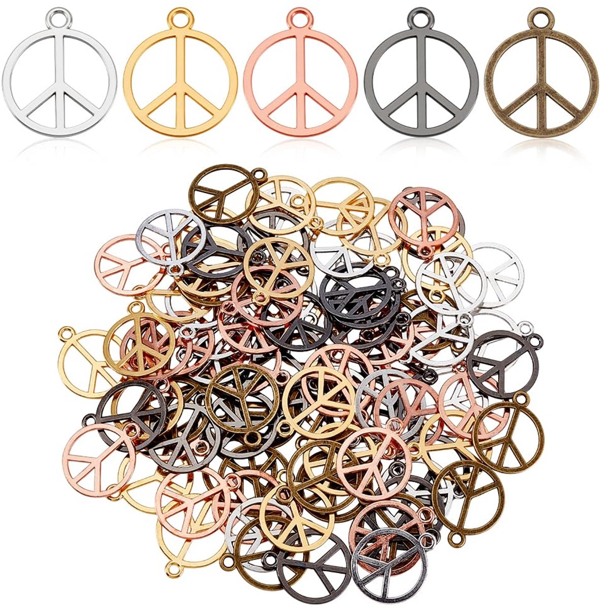 TRANKIELO® - 100 stuks vredessymbool bedels in 5 kleuren – Zinklegering hangers voor sieraden maken