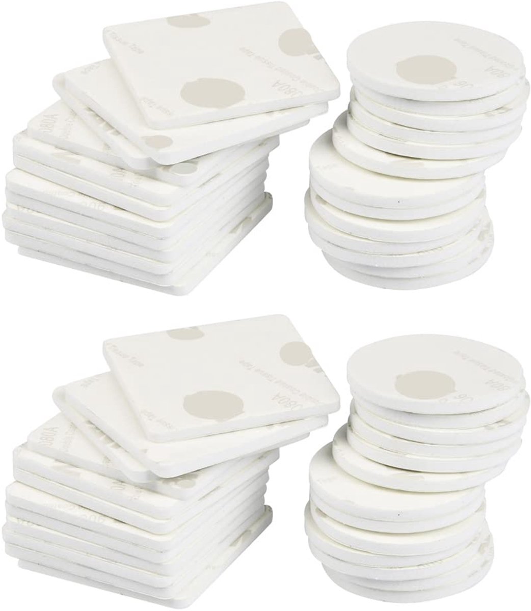 TRANKIELO® - 150 Stuks Zelfklevende Pads – Dubbelzijdige Schuimtape – EVA Vierkant en Rond – 4x4x2,5mm & 3,5cmx3,5cmx2,5mm – Extra Sterke Kleefkracht – Wit