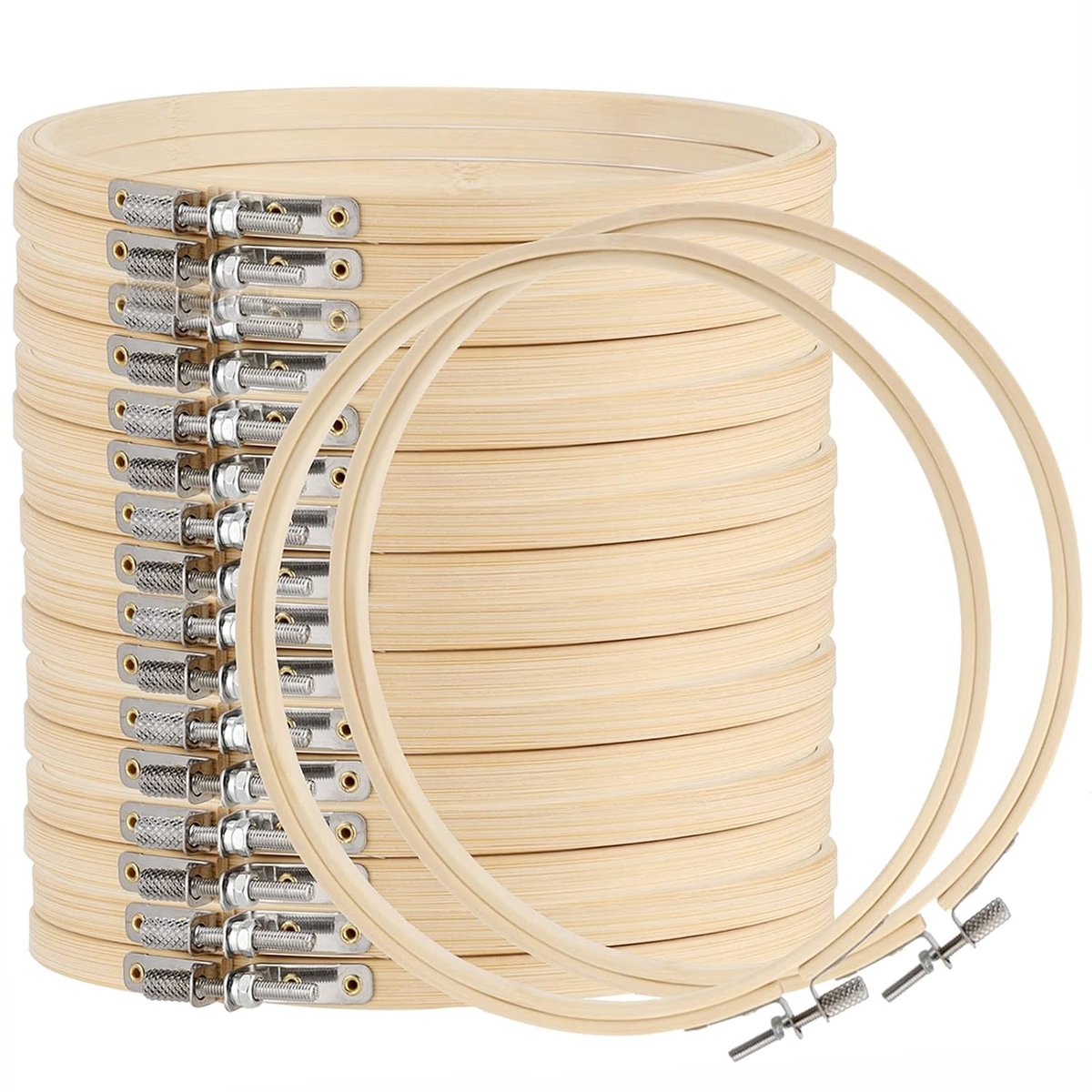 TRANKIELO® - 18-Pack 7 Inch Bamboe  en – Verstelbare Cirkel Hoepels voor Borduur- en Ambachtprojecten